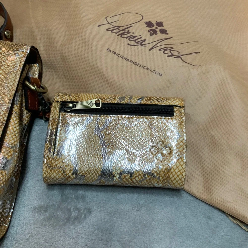 Patricia Nash Metallic Python Tan Leather Handbag Wallet Set P478371 NWT